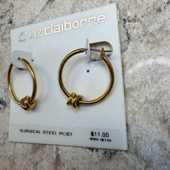 Liz Claiborne gold plated hoops with knott - Picture 2 of 4